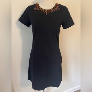 Kate Spade Glimmer Shift Dress Jeweled Neck Black Size 6 pockets stretch